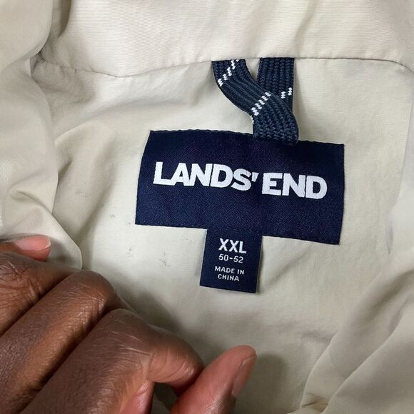 Lands End Mens Bomber Flight Jacket Beige Tan Zip Up Packable Hood Outerwear XXL - Picture 4 of 12